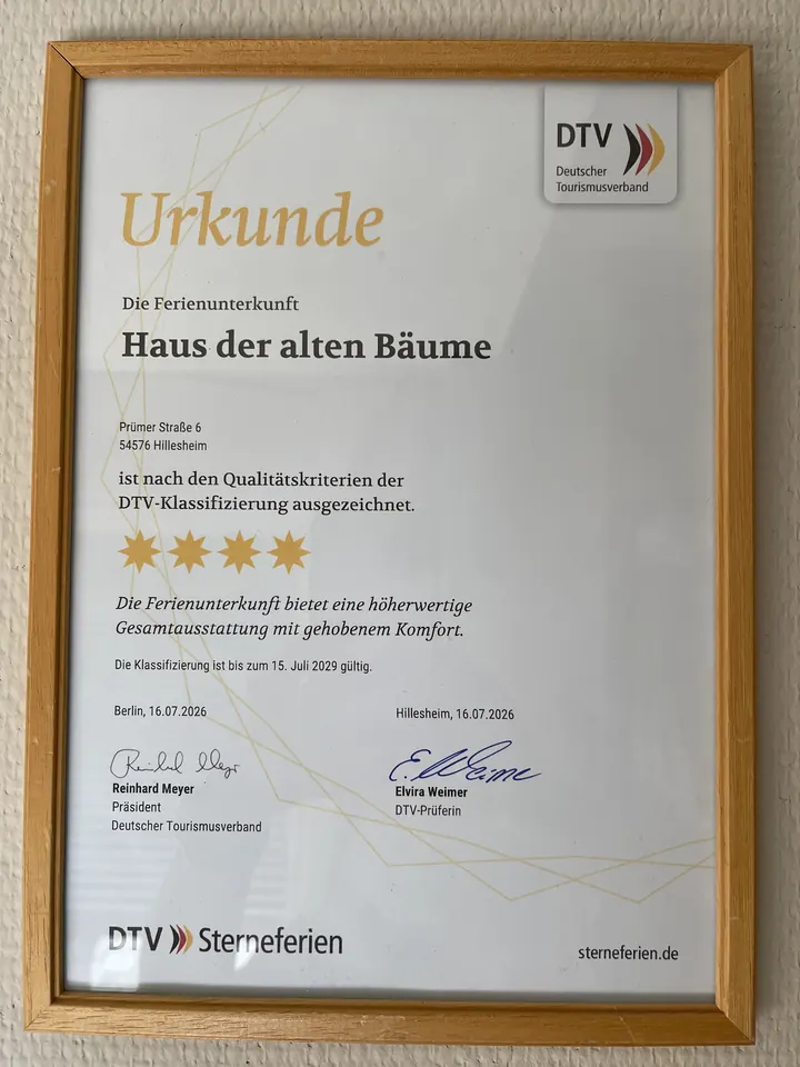 DTV-Urkunde · Vier-Sterne-Klassifizierung 2026